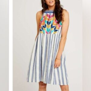 THML Embroidered Stripe navy halter dress | Sz M. NWT